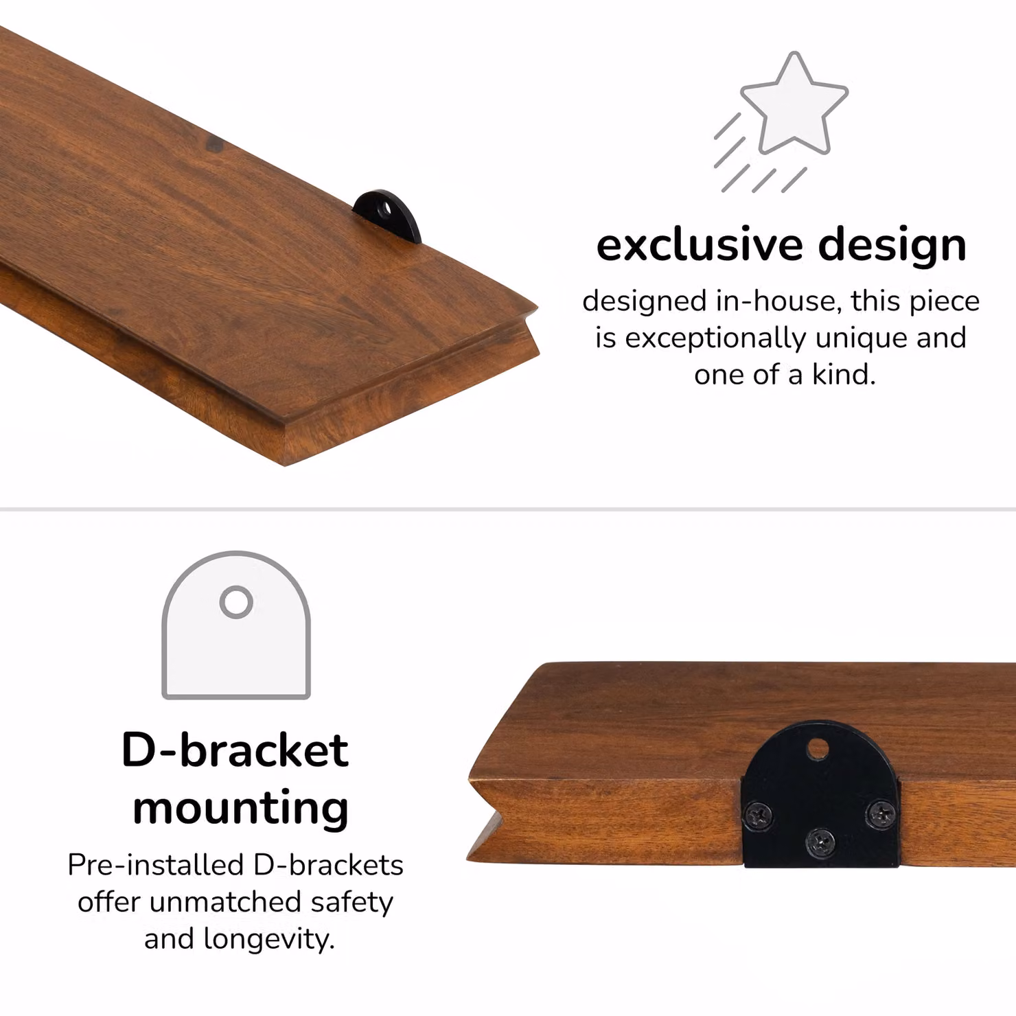 MH London Hamish Small Wall Mounted Floating Storage Shelf in Walnut Solid Wood – 2