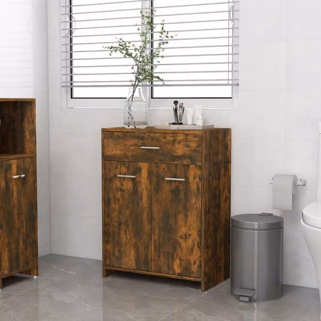 Berkfield Home Smoked Oak Bathroom Cabinet in Brown, W/D/H: 60 x 33 x 80 cm – 1