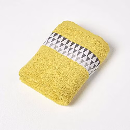 Homescapes Yellow Geometric Pattern Cotton Hand Towel