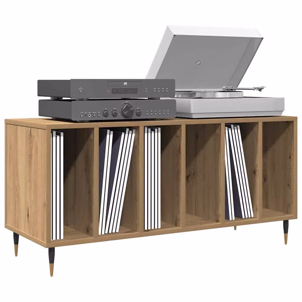 Berkfield Home Artisan Oak Record Cabinet in Brown, W/D/H: 100 x 38 x 48 cm – 3