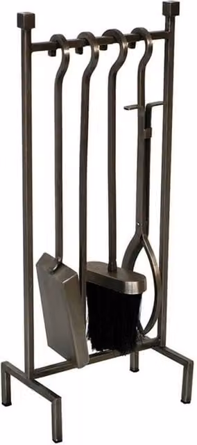 Lemon Pavilion Hanging Fireside Companion Set in Grey Metal, W: 22 cm, D: 13 cm, H: 51 cm