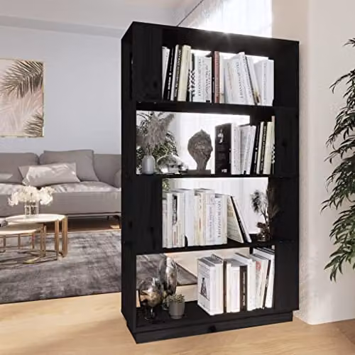vidaXL Black Solid Wood Pine Book Cabinet and Room Divider, W/D/H: 80 x 25 x 132 cm – 2