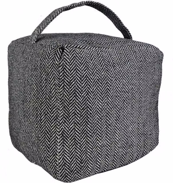 Oypla Herringbone Fabric Heavy Weighted Cube Door Stop with Handle, Grey, W/D/H: 16 x 16 x 16 cm
