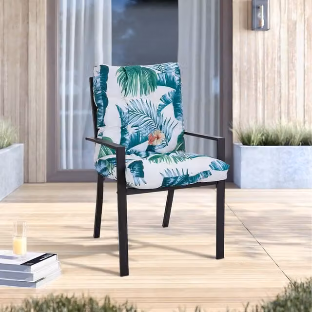 Lifeideas Waterproof Outdoor Chair Cushion in Green and White, UV-Resistant Polyester