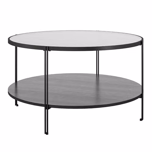 DHP Furniture Wainwright Modern Round Glass Coffee Table with Black Metal Legs, Diameter: 80 cm, Height: 45 cm