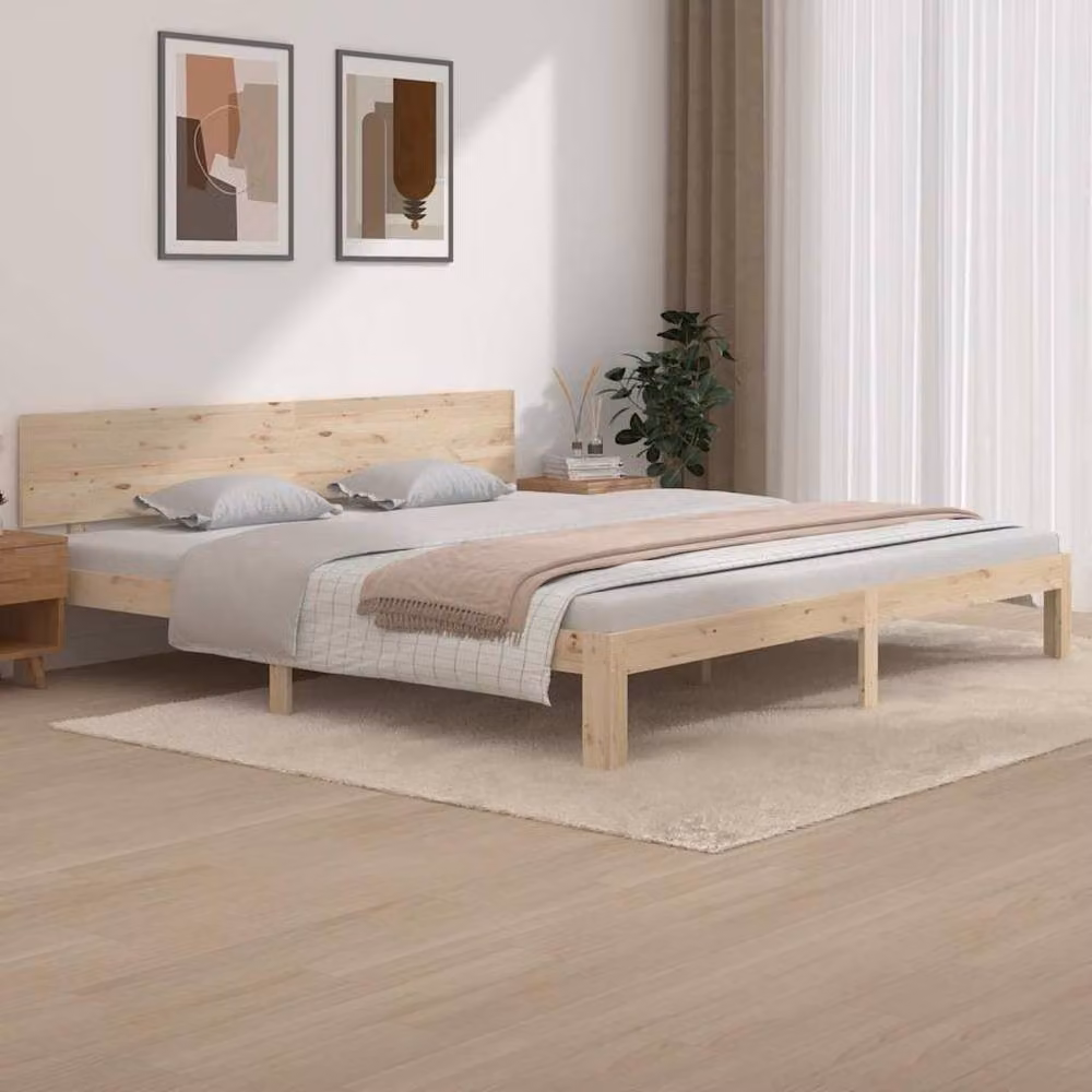 Berkfield Home Beautiful Solid Wood Pine Bed Frame in Natural – 2