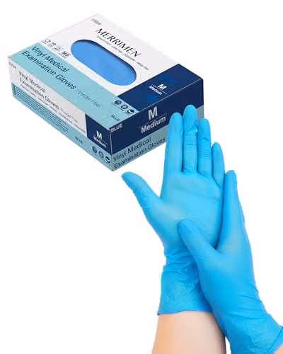 Merrimen Blue Vinyl Disposable Gloves, Powder and Latex Free, Pack of 100