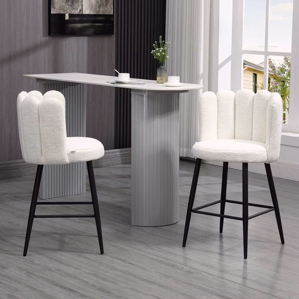ERGOVEXA Set of 2 Curved Boucle Shell Bar Stools in Cream – 3