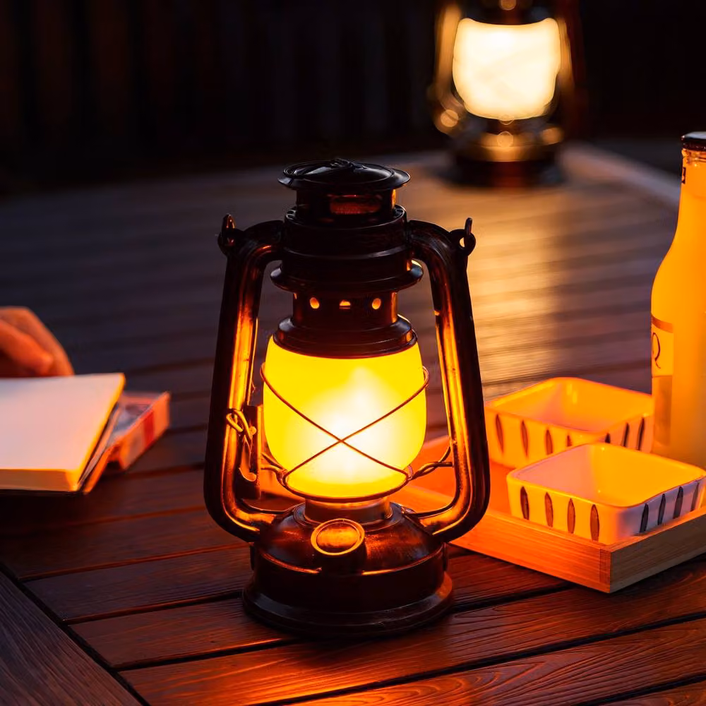 INMTFEI Vintage Rechargeable LED Hurricane Lantern, Dimmable Warm White Tabletop Camping Lamp in Black and Bronze – 3