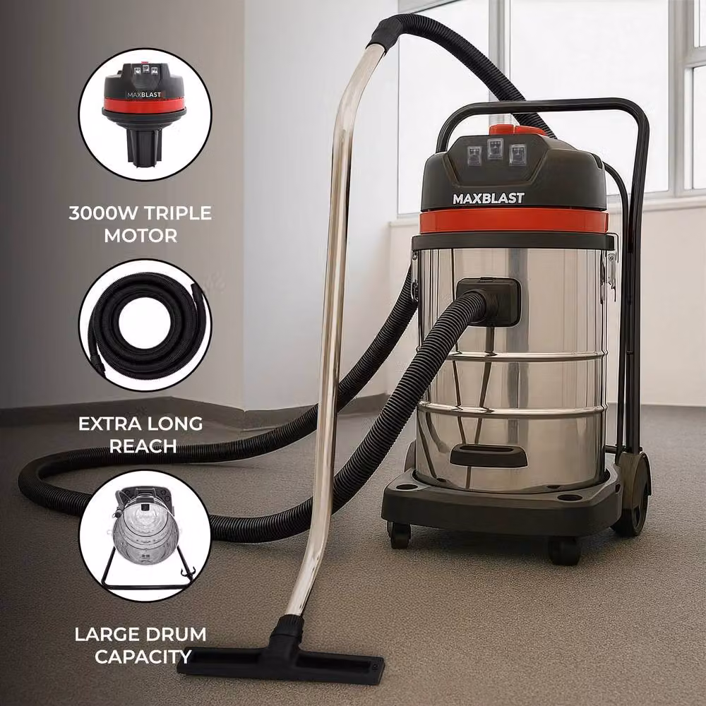 Monstershop 80L Wet and Dry Vacuum Cleaner with 5m Hose in Silver Stainless Steel – 2
