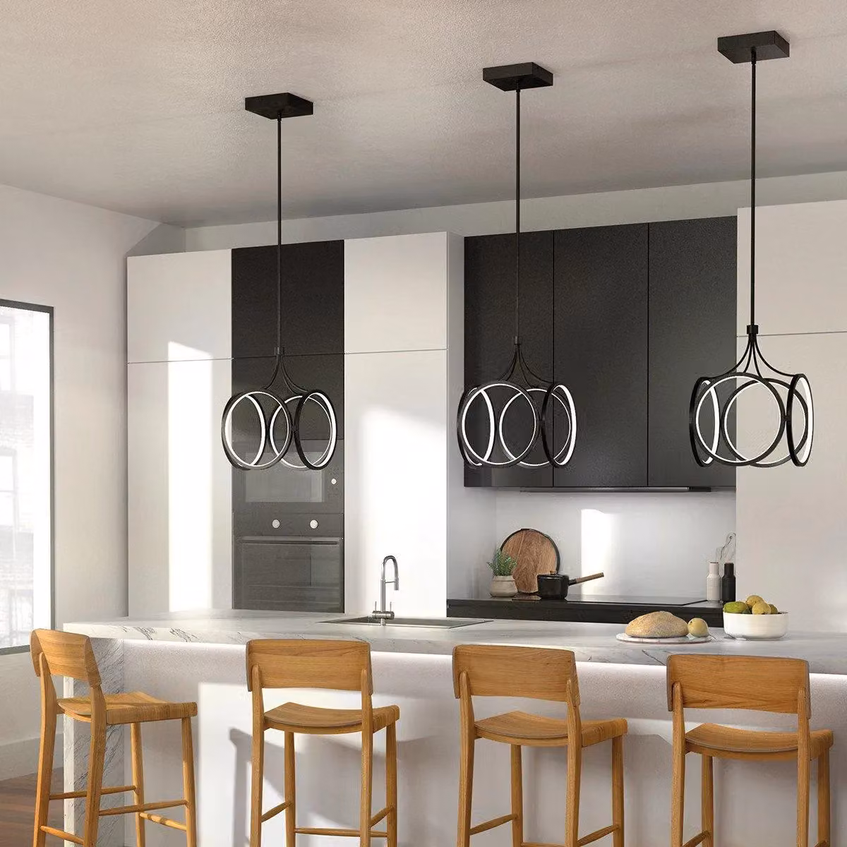 Kichler Ciri Modern Ring LED Pendant Ceiling Light in Black with 3000K Warm White Dimmable Light – 3