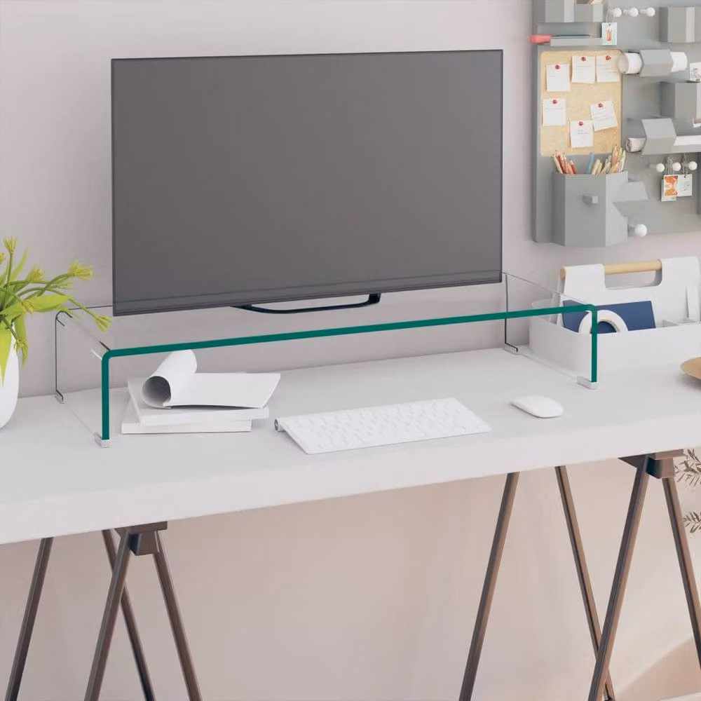 Berkfield Home Glass TV Stand and Monitor Riser, Clear, W: 80 cm, D: 30 cm, H: 13 cm – 2
