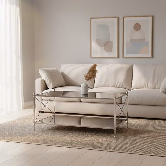 Fifty Five South Orsina Rectangular Coffee Table with Black Glass and Metal Frame, W/D/H: 114 x 65 x 53 cm – 1