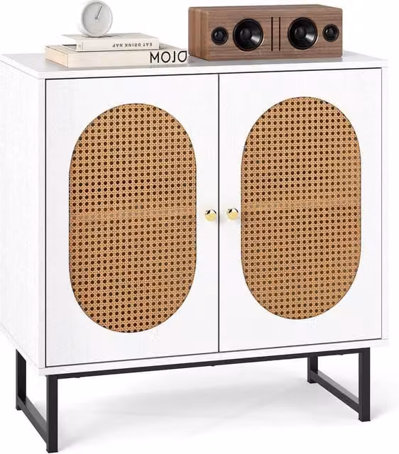 KORVIXA Rattan Buffet Cabinet with 2 Doors in White