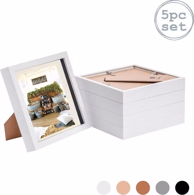 Nicola Spring Pack of 5 Square 3D Box Photo Frames in White and Yellow, W/H: 20.32 x 20.32 cm
