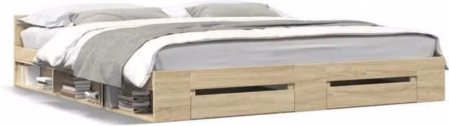 Berkfield Home Modern Bed Frame with Drawers in Light Oak, W/D/H: 200 x 200 cm