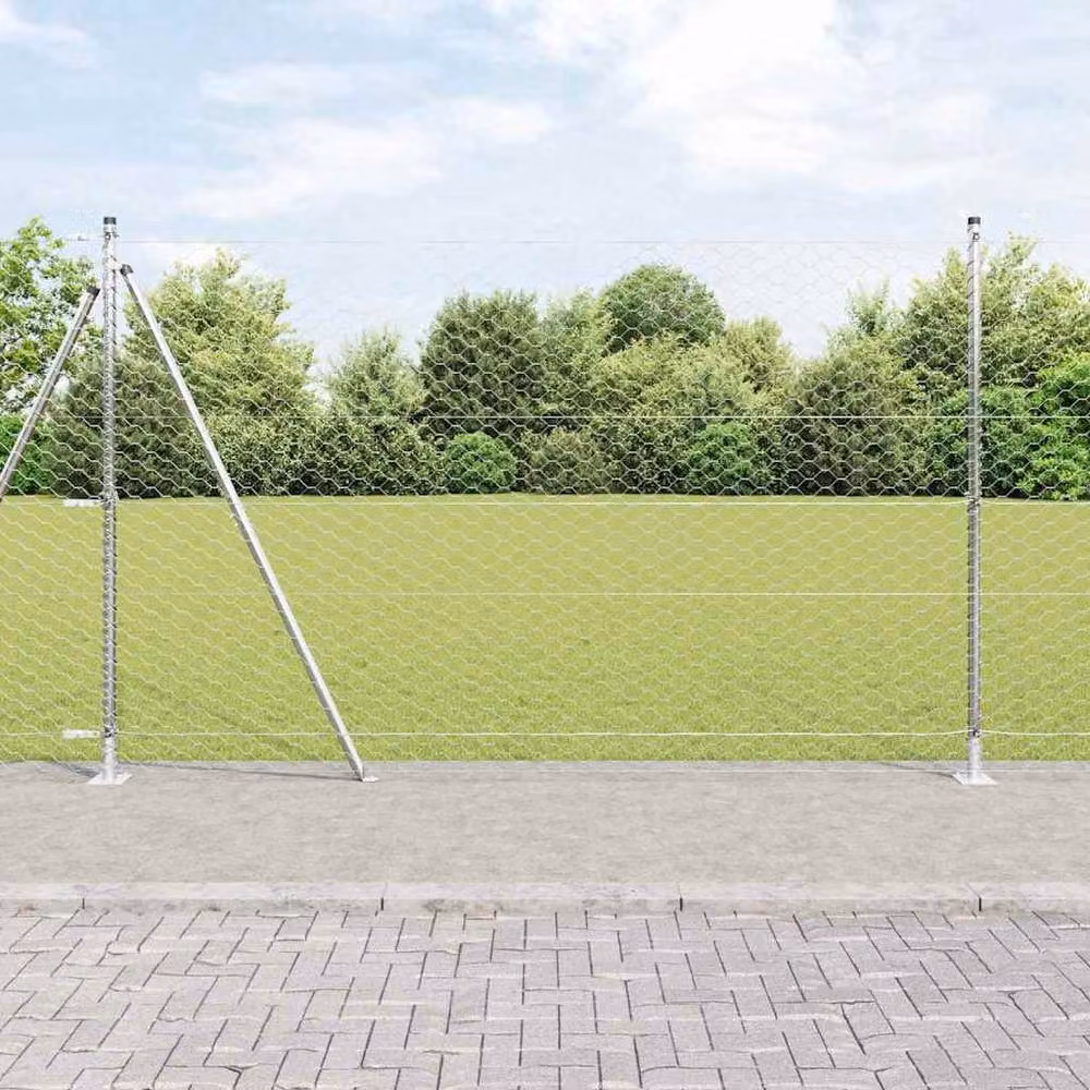 Berkfield Home Galvanised Steel Fencing Set of 2, Silver, W: 25 m, H: 1.5 m – 1
