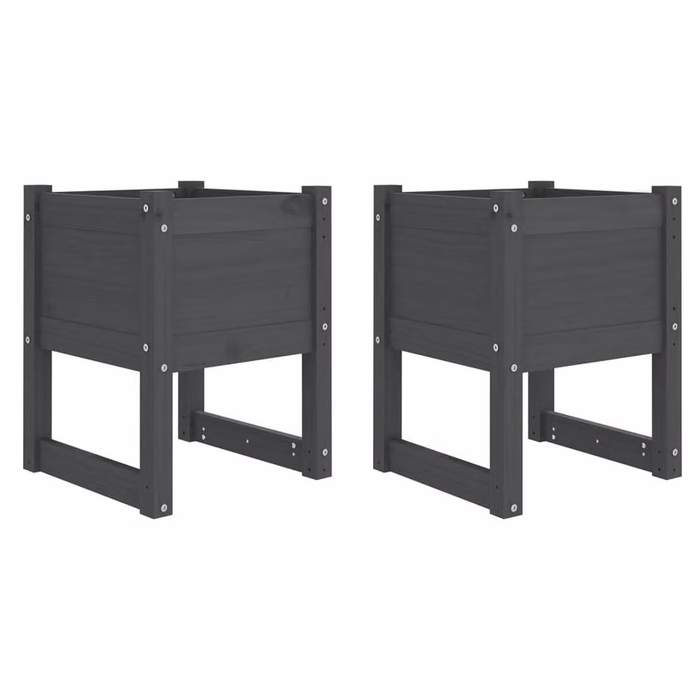 Berkfield Home Set of 2 Grey Solid Wood Pine Planters, W/D/H: 40 x 40 x 52.5 cm – 3