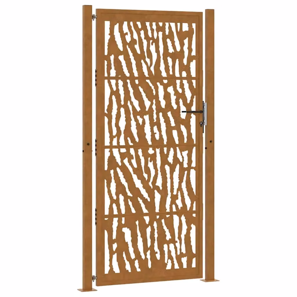 Berkfield Home Garden Gate in Brown Weathering Steel with Trace Design, W: 105 cm, H: 205 cm – 2