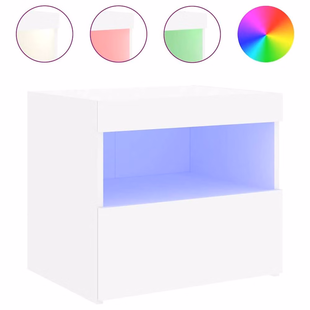 Berkfield Home Beautiful Bedside Cabinet with Integrated LED Lights, White, W: 50 cm, D: 40 cm, H: 45 cm – 2