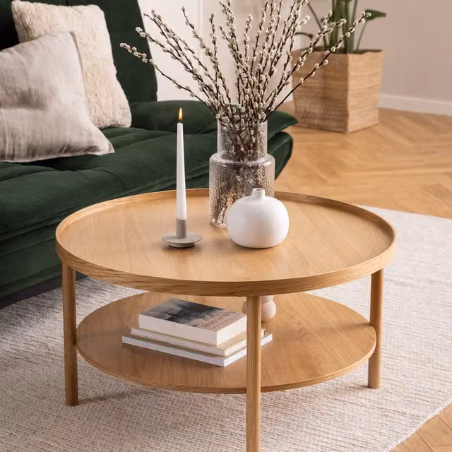 Furniture To Go Modern Round Oak Coffee Table in Brown