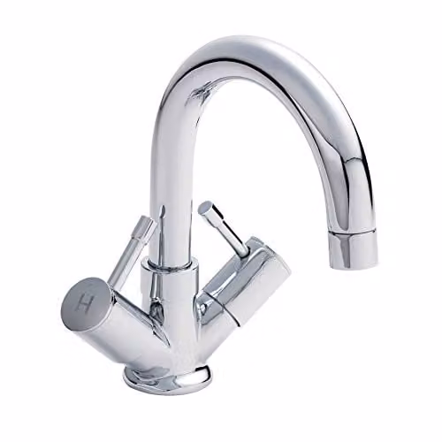 nuie FJ317 Series Two Modern Bathroom Mono Basin Mixer Tap with Swivel Spout, Lever Handles and Push Button Waste, Chrome, H x W x D: 14.2 x 22.0 x 16.2 cm