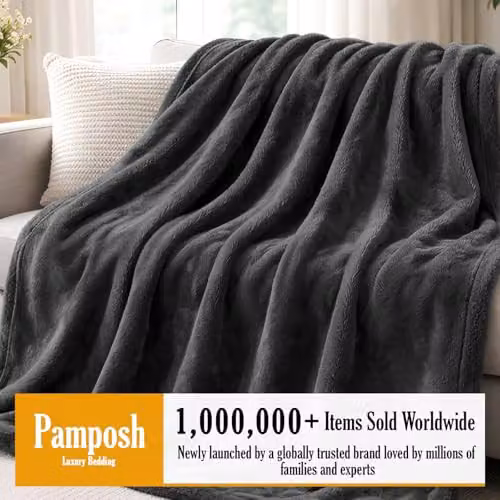 Pamposh Grey Flannel Fleece Double Throw Blanket, W: 150 cm, D: 200 cm – 2