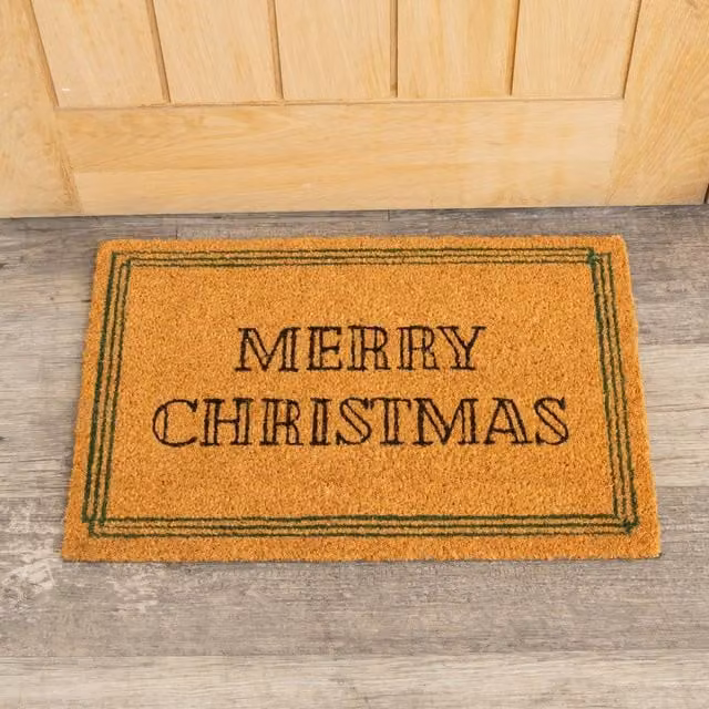 Melody Maison Merry Christmas Coir Doormat, Green and Brown, W: 60 cm, D: 40 cm