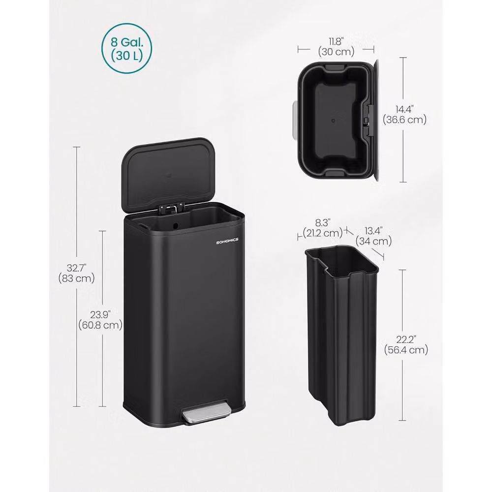 The Bazaarist Steel Kitchen Pedal Bin with Soft Close Lid and Removable Inner Bucket, Jet Black – 3