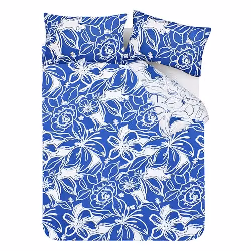 Sleepdown Reversible Hawaiian Tropic Blue Floral Duvet Cover and 2 Pillowcase Set, 3 Piece Microfibre Polyester Bedding Set, W/D/H: 200 x 200 cm – 2