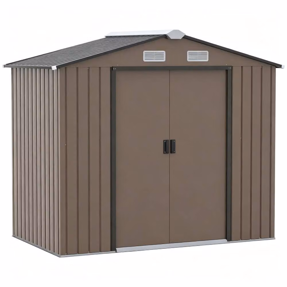 STILVORA Modern Brown Galvanised Steel Garden Shed with Double Sliding Doors, W: 120.0 cm, H: 185.0 cm – 3