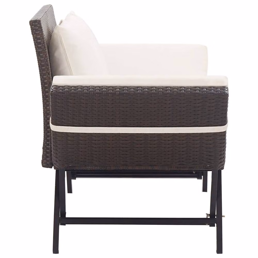 Berkfield Home Brown Rattan Garden Bench with Cushions, W: 176 cm, D: 80 cm – 2