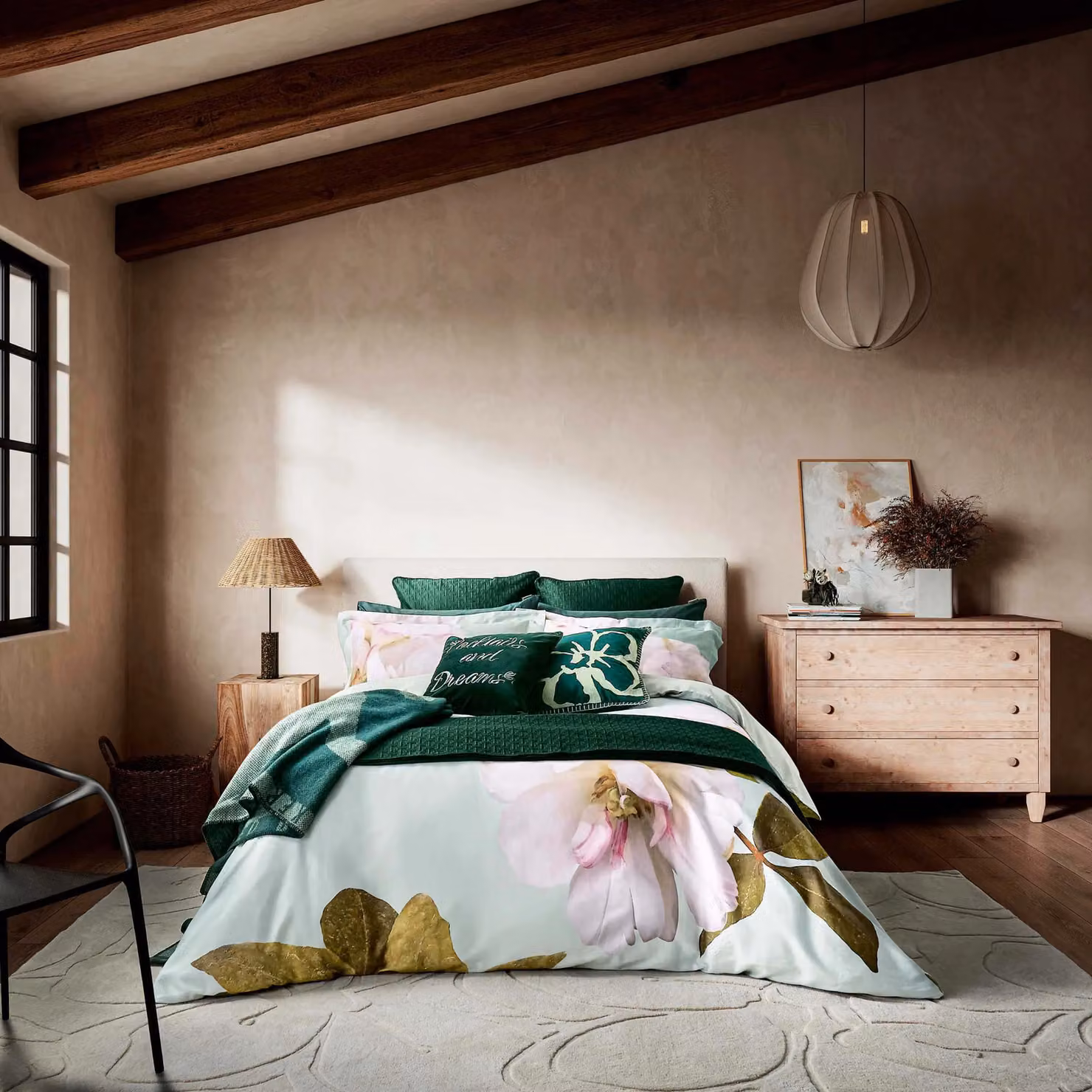 Ted Baker Gardenia Floral Cotton Mako Satin Duvet Cover and Pillowcase Set, Green, W: 200 cm x D: 200 cm – 2