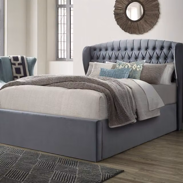 Bedmaster Warwick Grey Velvet Chesterfield Ottoman Bed with Lift Up Base, W: 140 cm x D: 200 cm