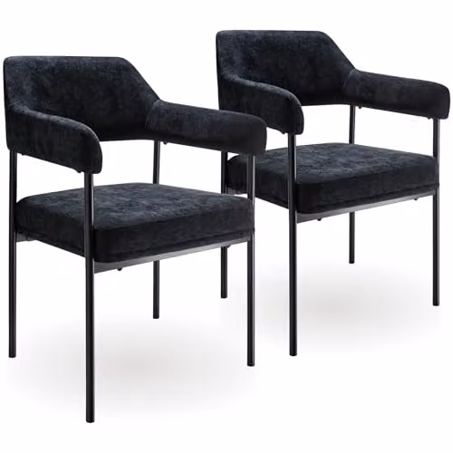 tectake Set of 2 Doe Armchairs in Black Woven Fabric with Metal Legs – 1