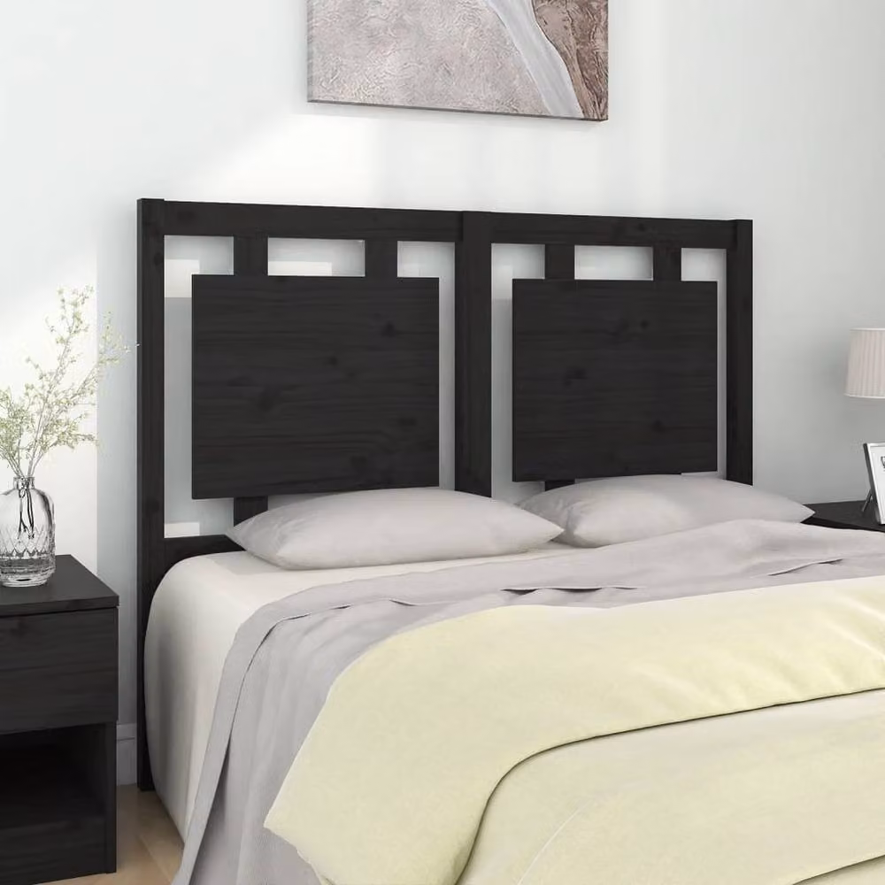 Berkfield Home Black Rustic Solid Pine Wood Bed Headboard W: 125.5 cm, D: 4 cm, H: 100 cm – 2