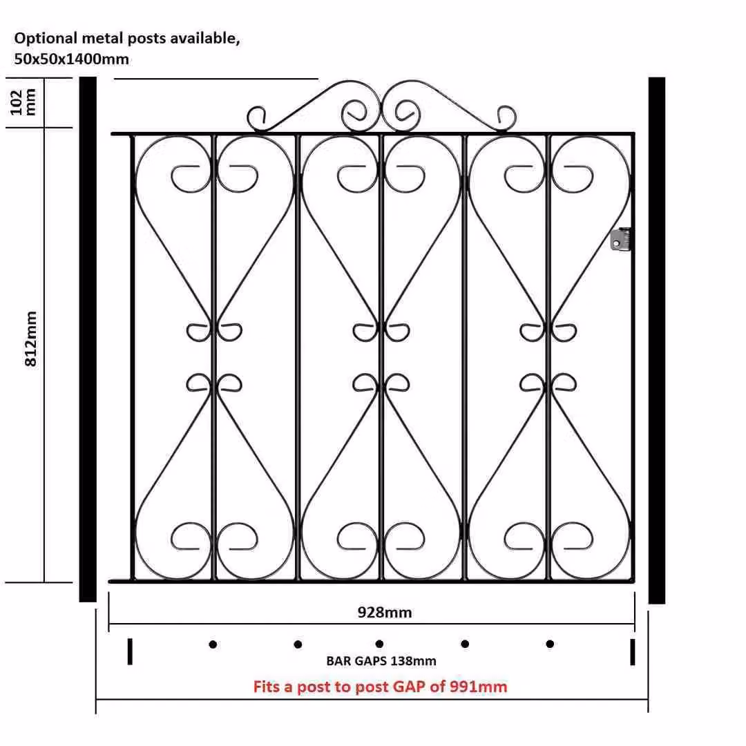 Burbage Iron Craft Regent Scroll Low Single Swing Gate in Black, Fits Gap of Width: 99.1 cm, Height: 91.4 cm – 2