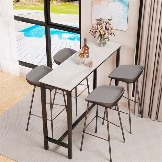 Nordara Modern Glossy Ceramic Kitchen Table in White and Multicolour Abstract Design