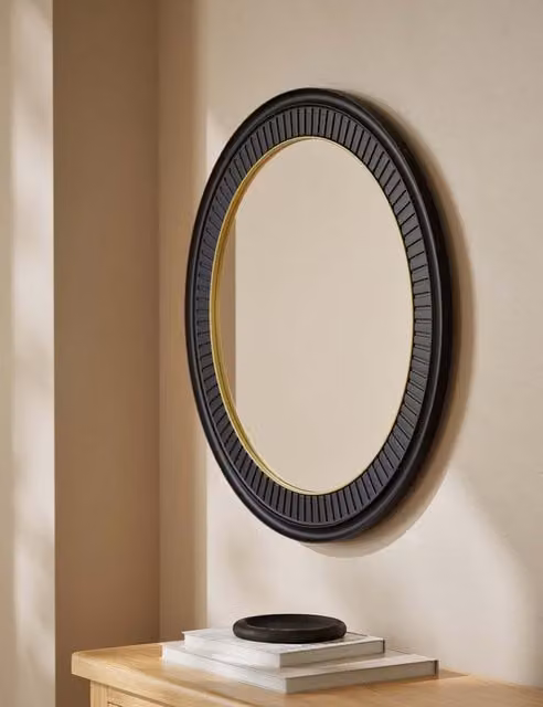 M&S Classic Carved Round Wall Mirror in Black