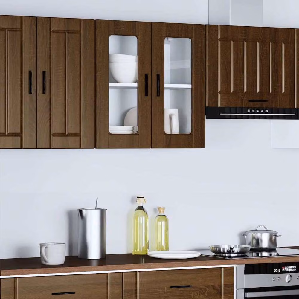 Berkfield Home Modern Kitchen Wall Cabinet with Glass Doors in Porto Brown Oak, W/D/H: 60 x 31 x 60 cm – 1