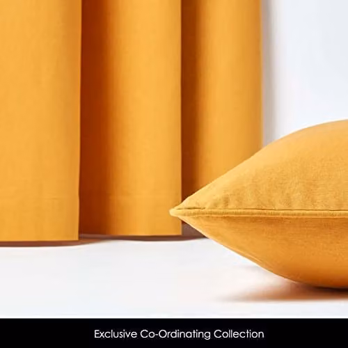 Homescapes Plain Mustard Yellow Cotton Square Cushion Cover, W/D/H: 45 x 45 x 45 cm – 3