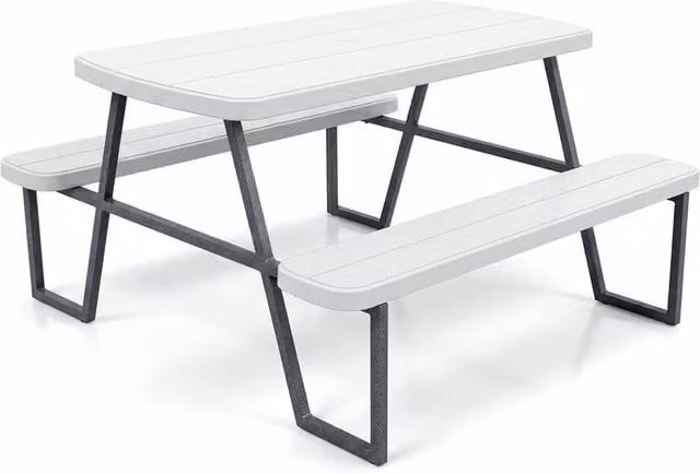 CASART Kids Picnic Table with Benches and Chairs in White – 1