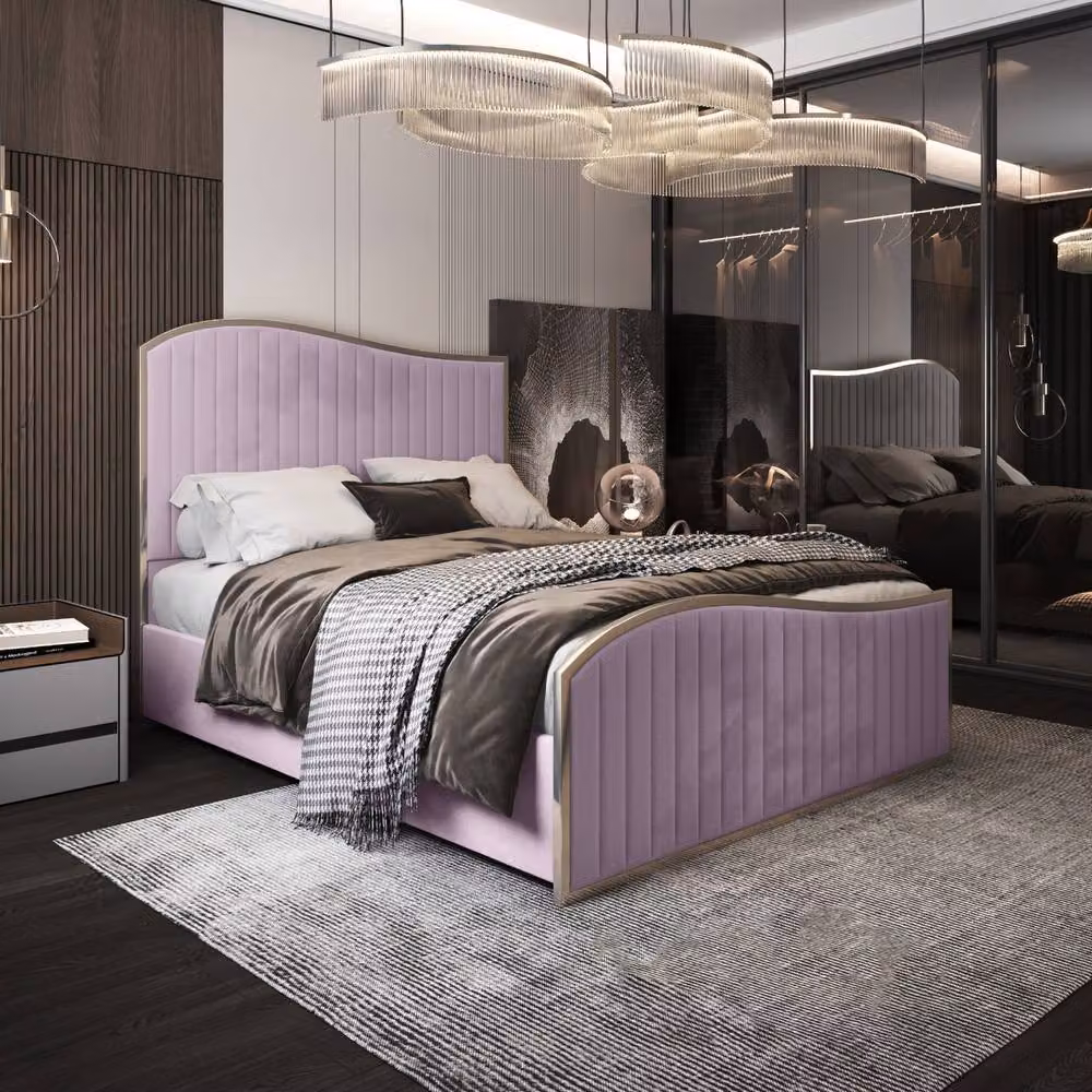 Casani Fulbeck Upholstered Velvet Bed Frame in Pink with Metal Details, W/D/H: 90 x 190 x 137 cm – 2