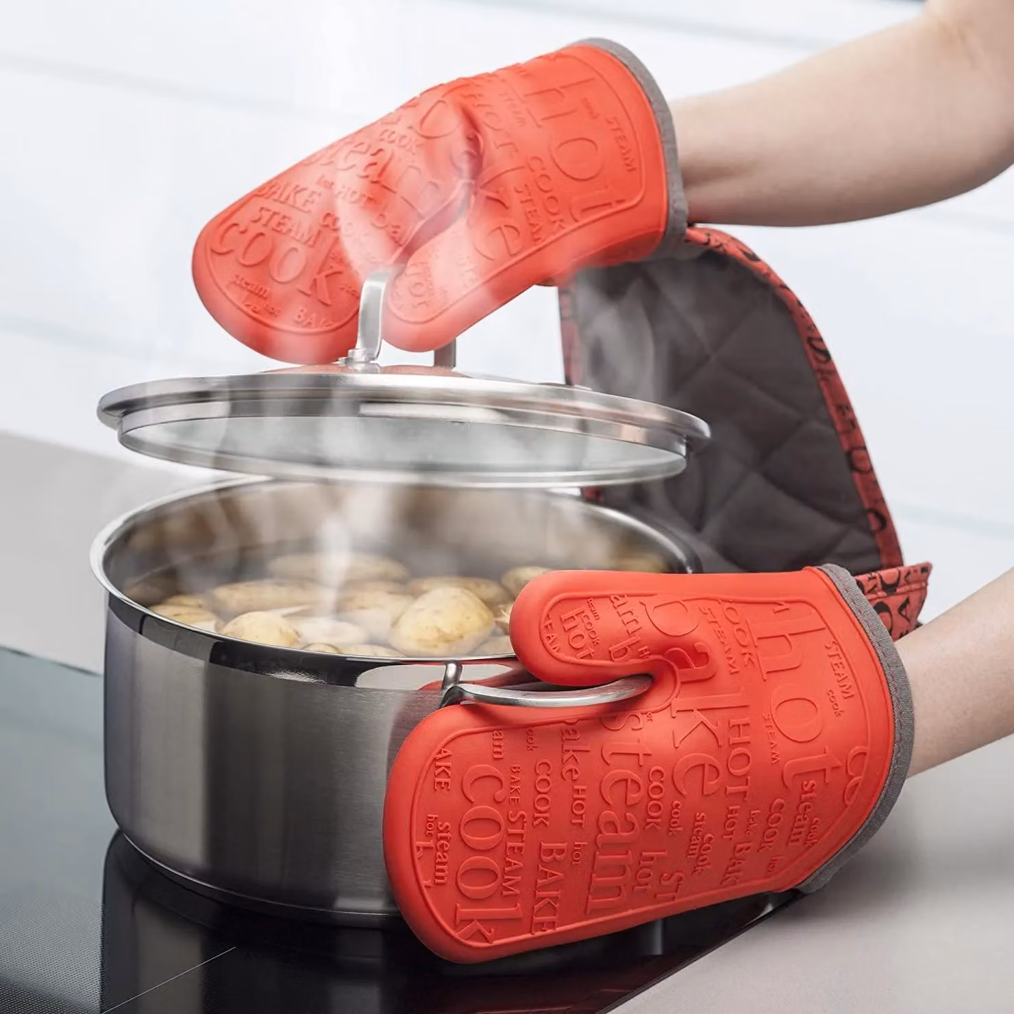 Zeal Red Silicone Double Oven Gloves, Non-Slip and Machine Washable – 3