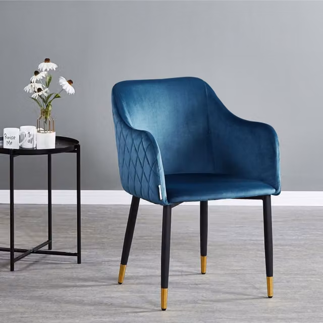 Life Interiors Verona Velvet Dining Chair in Blue with Gold End Caps