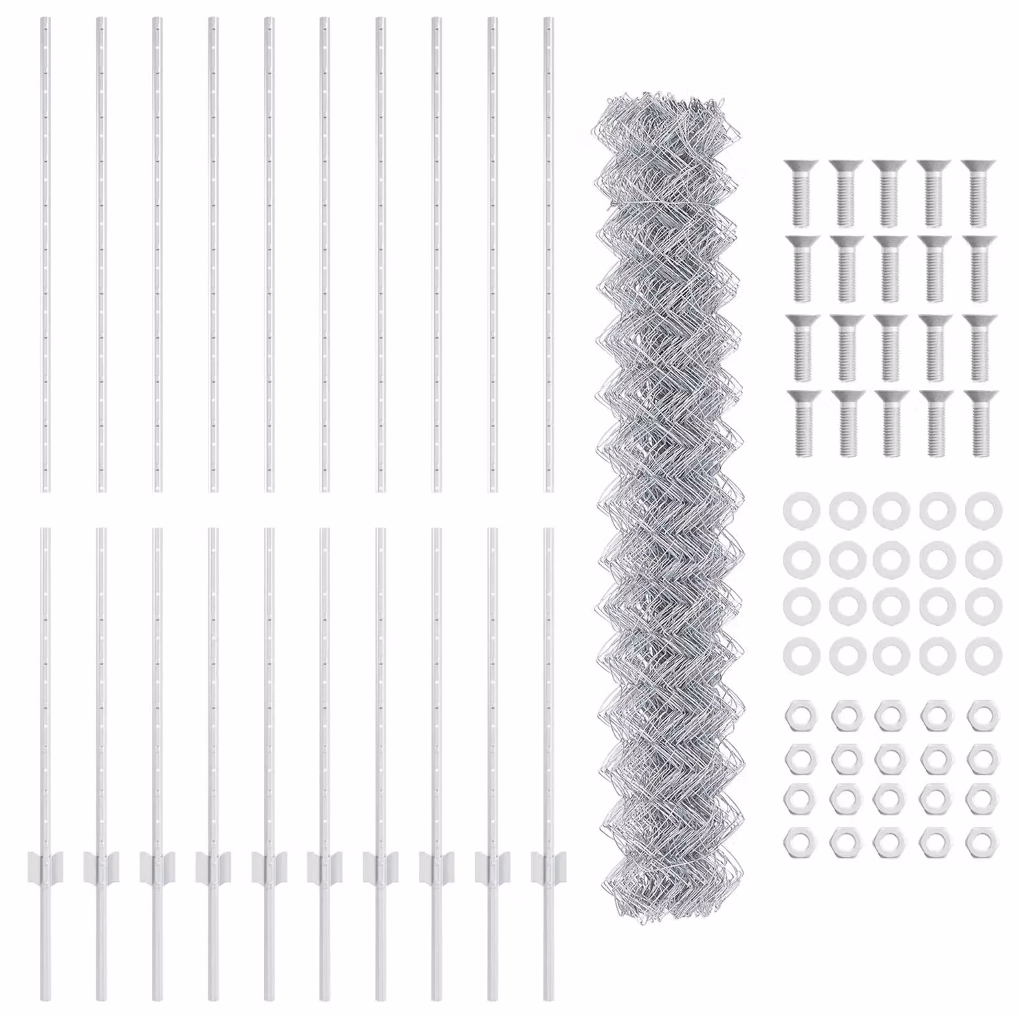 Berkfield Home Silver Galvanised Steel Chain Link Fence with 20 U-Profile In-Ground Posts, W: 10 m, H: 1.6 m – 2