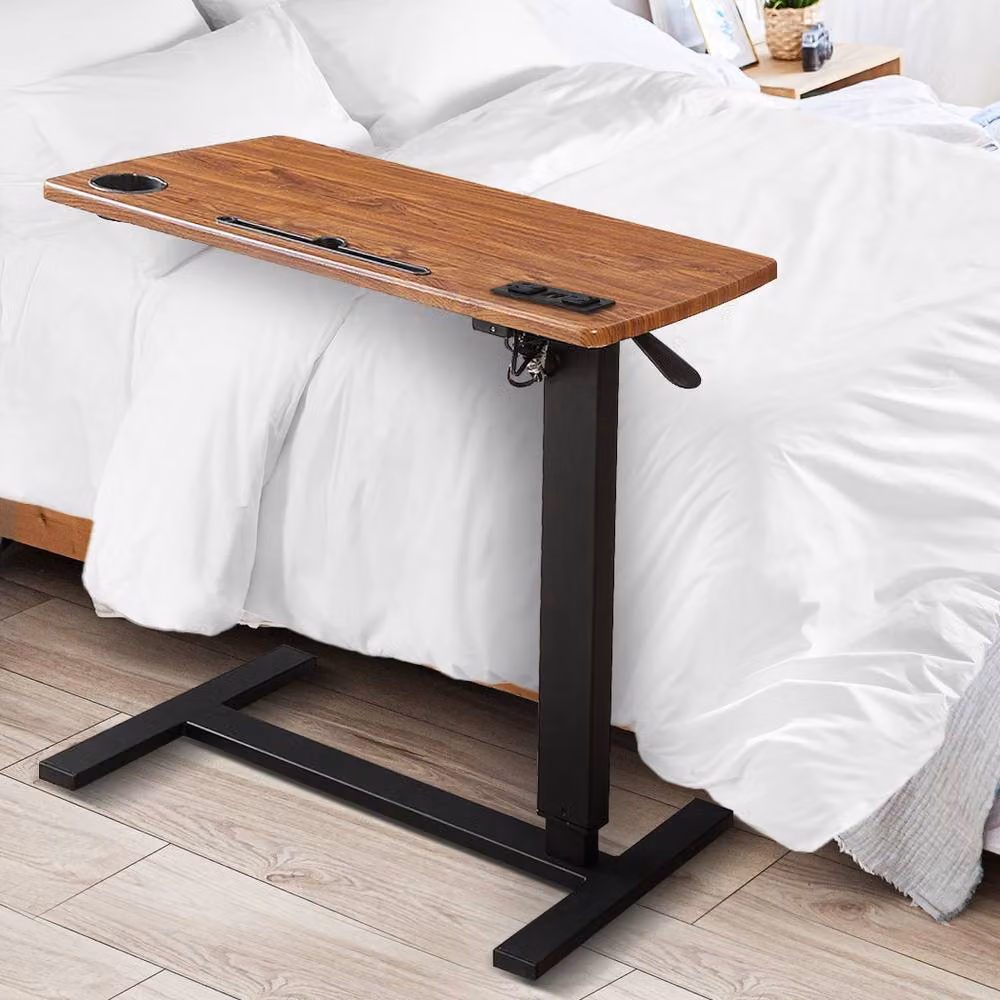 Levede Height Adjustable Standing Desk with Folding Top and Castors in Brown – 2
