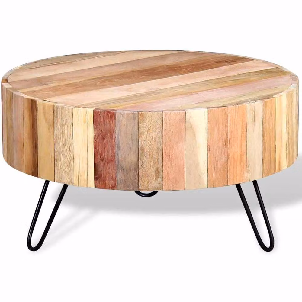 Berkfield Home Beautiful Round Coffee Table in Beige Solid Reclaimed Wood, W: 70 cm, D: 70 cm, H: 38 cm – 2