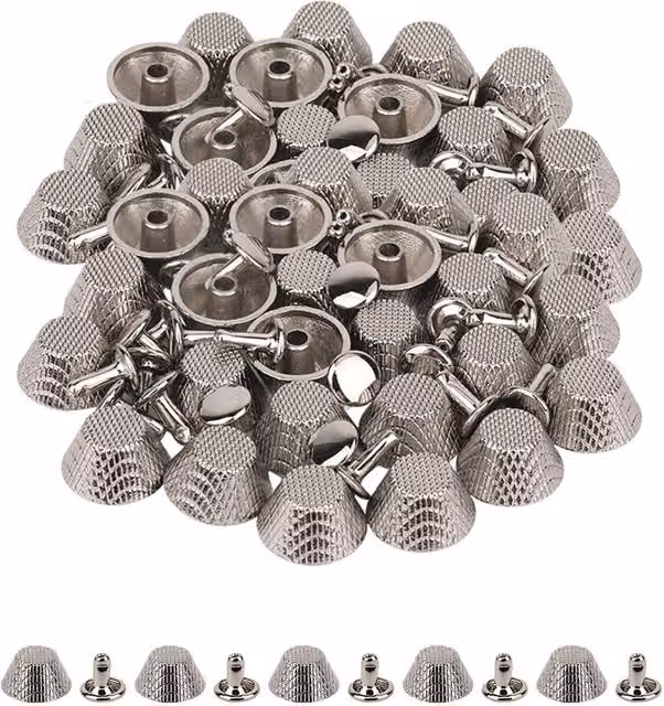 Neel Blue Silver Etched Mushroom Bag Feet Rivets with 9mm Tubular Studs, 14mm, 25pcs – 1