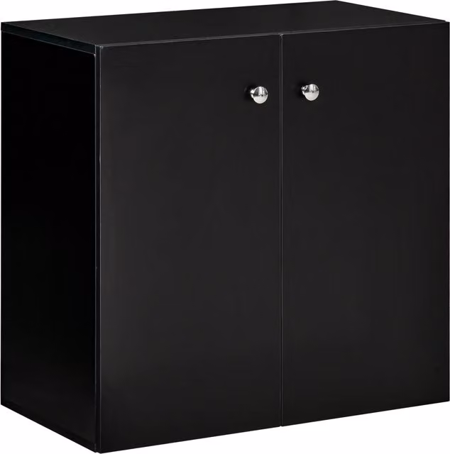HOMCOM Black Wooden Storage Cabinet with Two Shelves and Modern Sideboard Design